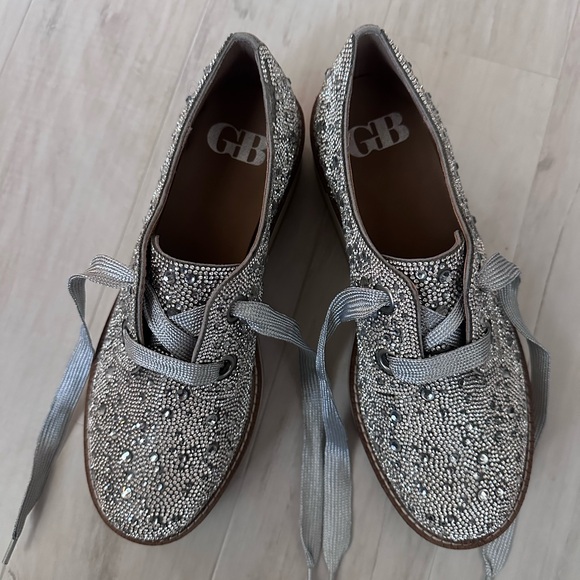 Gianni Bini Silver Crystal Lace-Up Platform Flats - Picture 3 of 5